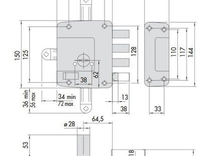 CISA SERRATURA DA APPLICARE DI SICUREZZA 3 CHIUSURE ENTRATA MM64 SX*