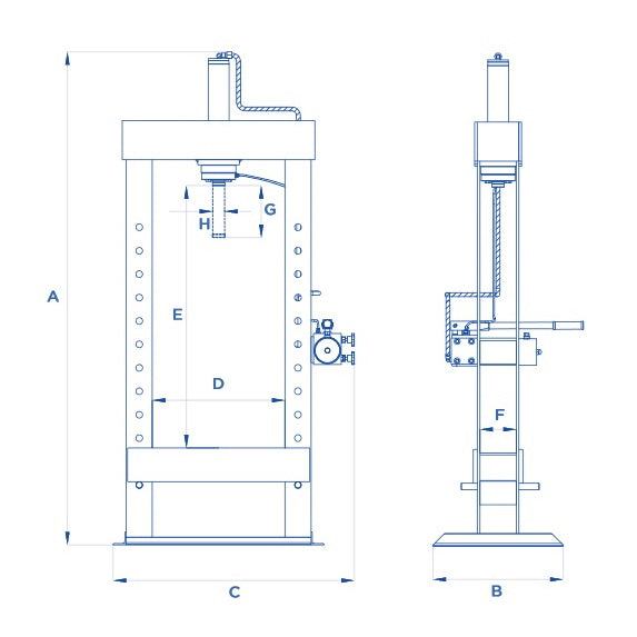 OMCN PRESSA IDRAULICA CON POMPA A MANO E CILINDRO MOBILE DA 20 TON.