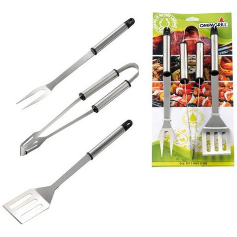OMPAGRILL SET BARBECUE IN BLISTER DA PZ 3 IN ACCIAIO INOX