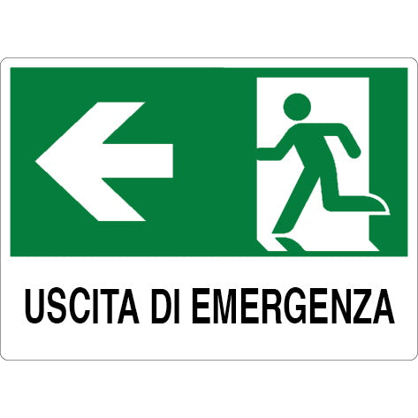 SEGNALE USCITA DI EMERGENZA (A SINISTRA CON OMINO) IN PLASTICA MM300X200