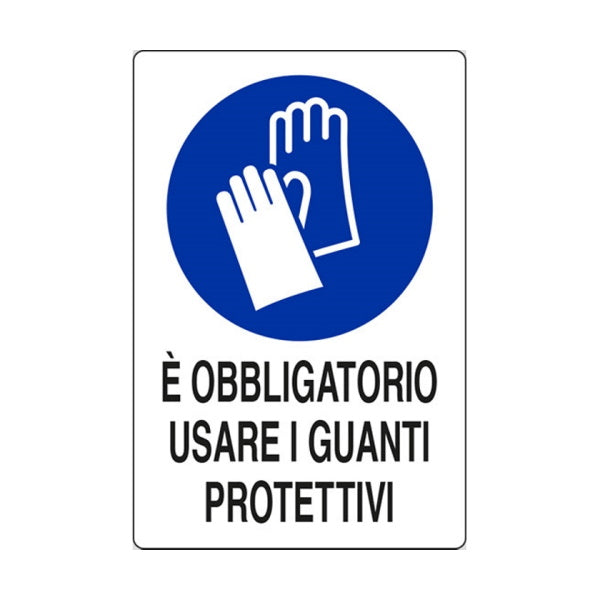 SEGNALE E&apos; OBBLIGATORIO USARE I GUANTI PROTETTIVI IN ALLUMINIO
