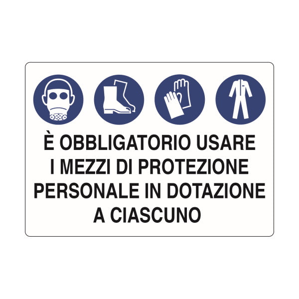 SEGNALE E&apos; OBBLIGATORIO USARE I MEZZI DI PROT...IN ALLUMINIO