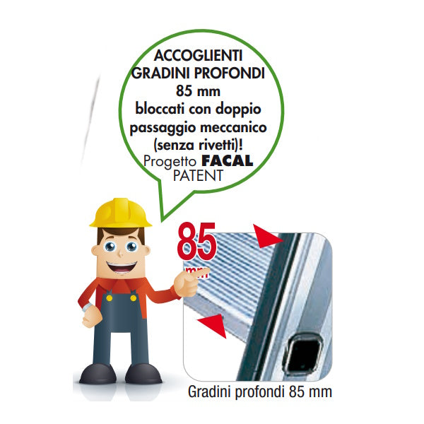 FACAL SCALA PRIMA 1 ELEMENTO GRADINI LARGHI CON BARRA STABILIZZATRICE