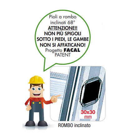 FACAL SCALA PRIMA 1 ELEMENTO 13 GRADINI A PIOLI H.CM409 + STABILIZZATORI