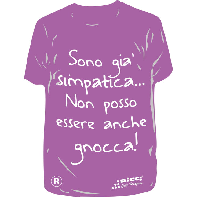 RICCI PROFUMATORE AUTO T-SHIRT SCRITTE "SONO GIA SIMPATICA..." LAVANDA