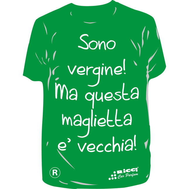 RICCI PROFUMATORE AUTO T-SHIRT SCRITTE "SONO VERGINE MA..." PINO