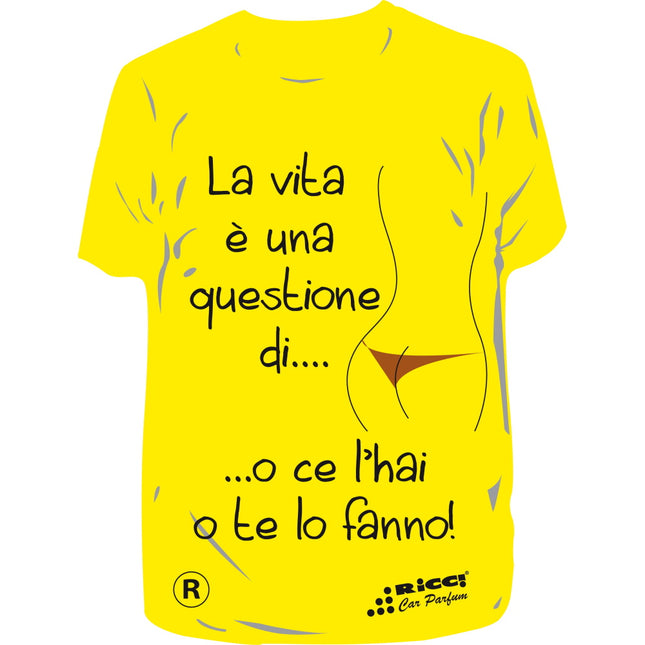 RICCI PROFUMATORE AUTO T-SHIRT SCRITTE "LA VITA E' UNA..." VANIGLIA