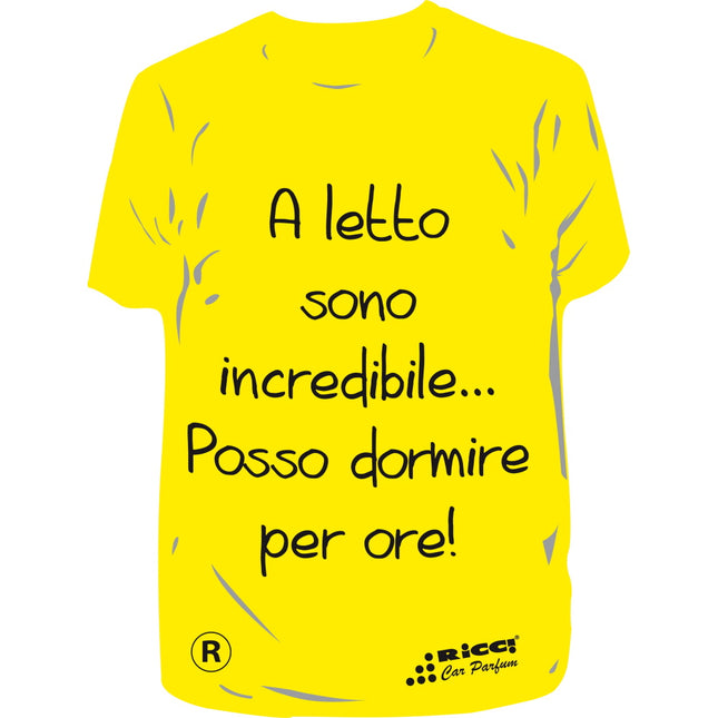 RICCI PROFUMATORE AUTO T-SHIRT SCRITTE "A LETTO SONO..." VANIGLIA