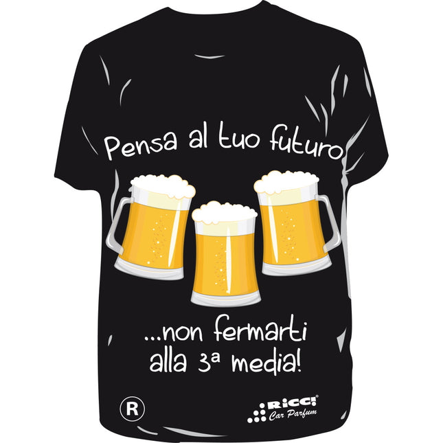 RICCI PROFUMATORE AUTO T-SHIRT SCRITTE "PENSA AL TUO FUTURO..." ACQUATIC