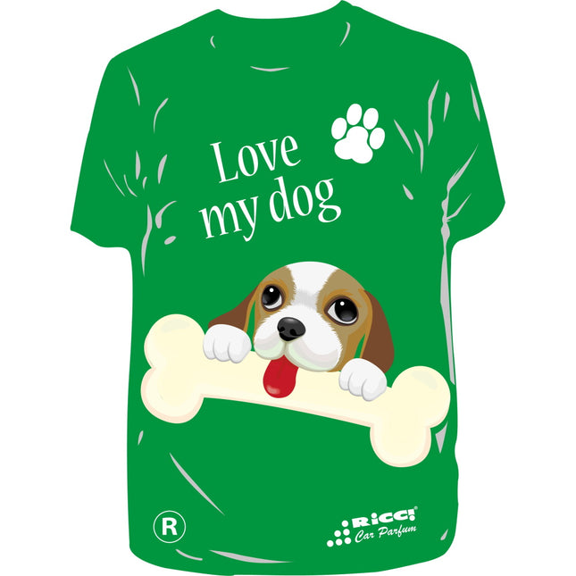 RICCI PROFUMATORE AUTO T-SHIRT IMMAGINI "LOVE MY DOG" PINO
