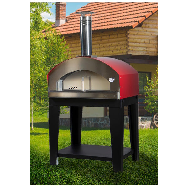 ROSSOFUOCO FORNO A LEGNA NONNA LUISA ROSSO CON CARRELLO VERNICIATO NERO